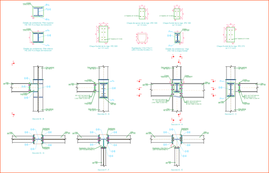Uniones IV, Atornilladas - Pórticos de edificación con perfiles laminados y armados en doble T. Pulse para ampliar la imagen